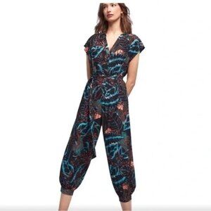 Anthropologie Black and Blue Floral Jumpsuit